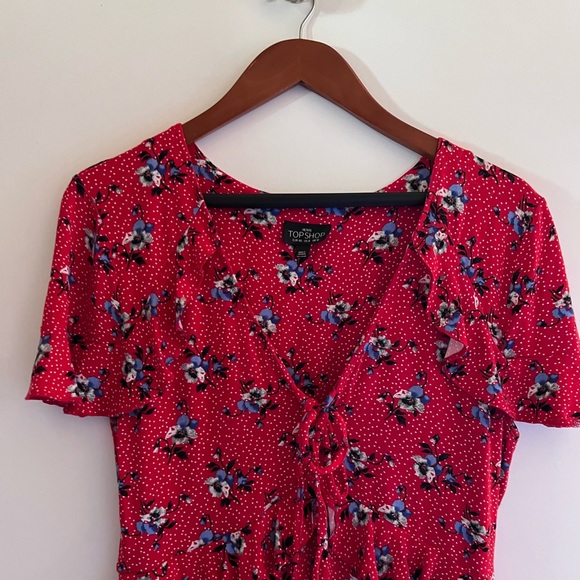 TOPSHOP RED FLORAL DRESS MINI DRESS - Picture 4 of 12